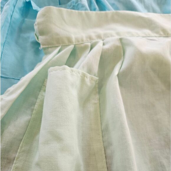Set of Two Vintage MCM Cross Stitched Pastel Green Blue Embroidered Half Aprons - Picture 5 of 8